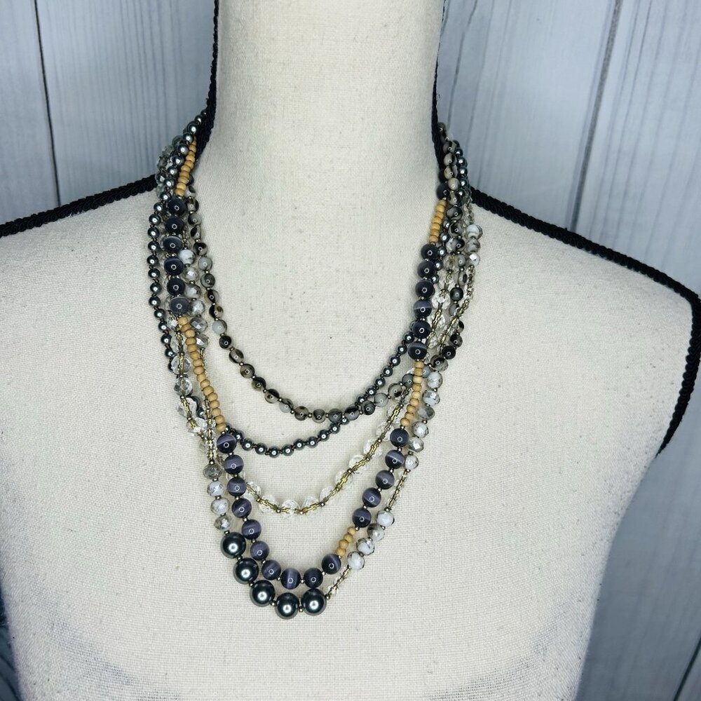 Ann Taylor Loft Multi 5-Strand 19" Necklace Glass Wood Beaded Adjustable